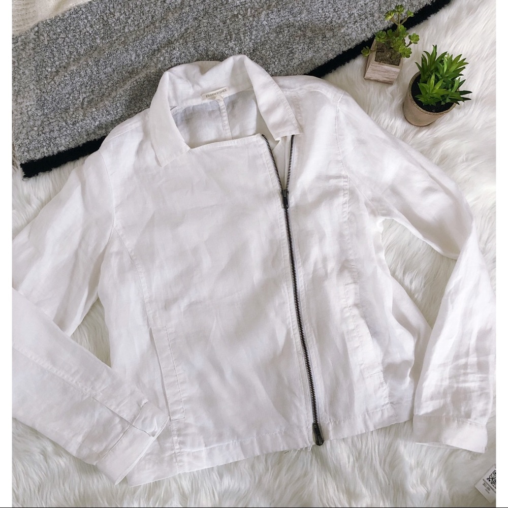 Eileen Fisher White Asymmetrical Linen Jacket